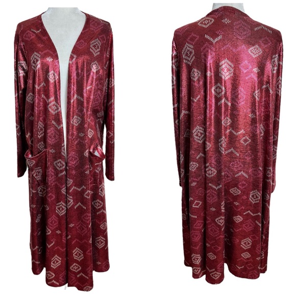 LuLaRoe Sweaters - Women's Lularoe mid-calf length Metallic Sarah Cardigan with pockets Size Large